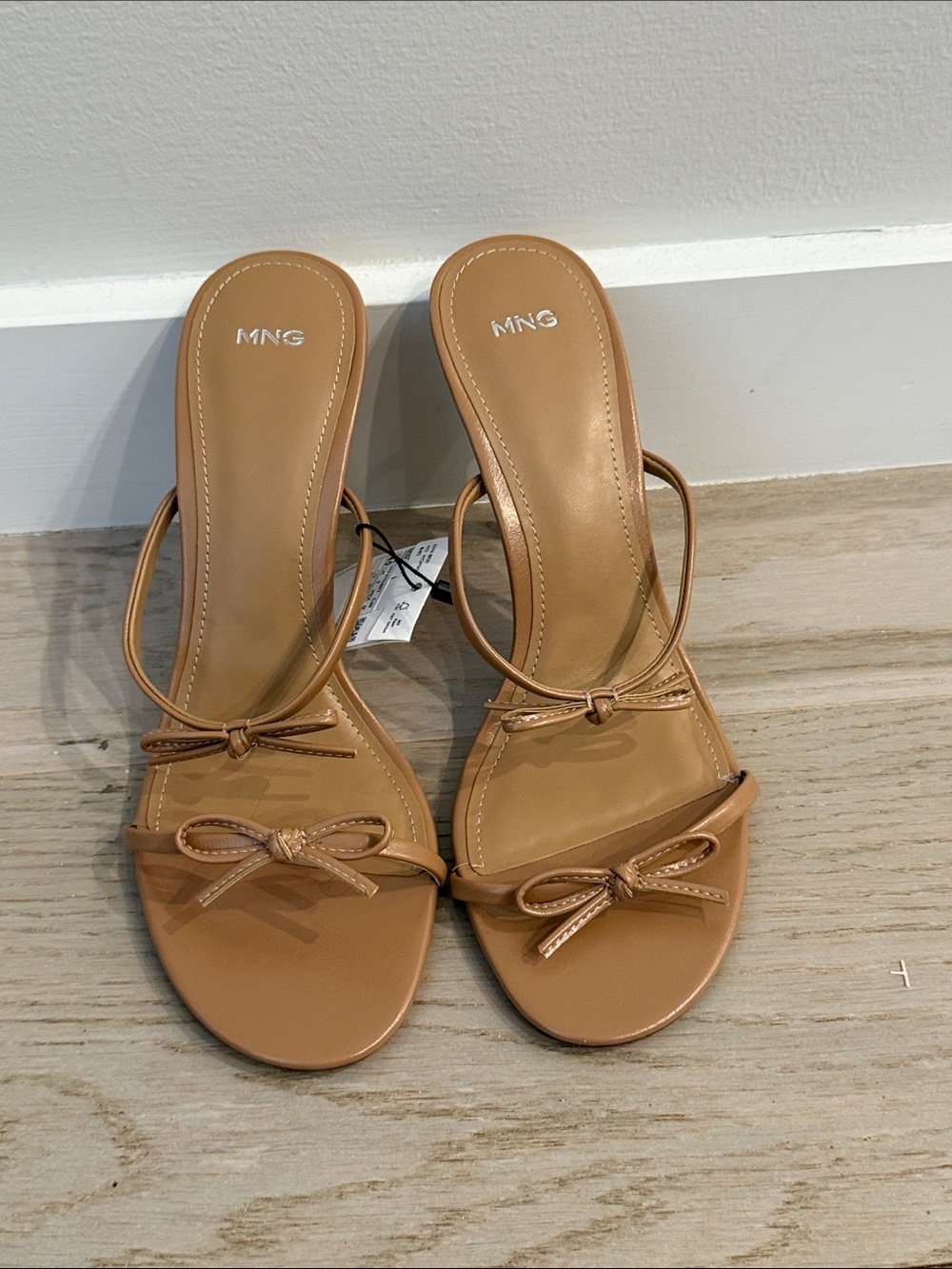 Mango Tan Bow Strap Heeled Slides